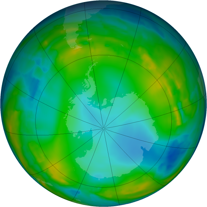 Antarctic ozone map for 18 July 2015